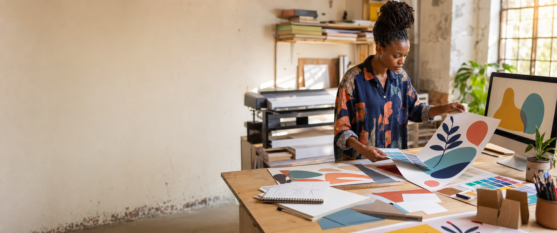 Graphic designer preparing creative print work
